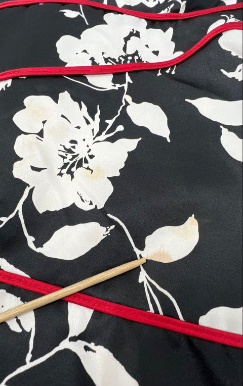 Vintage 90s Niki Livas Women's Black White Floral Strapless Tulle Dress Sz 14