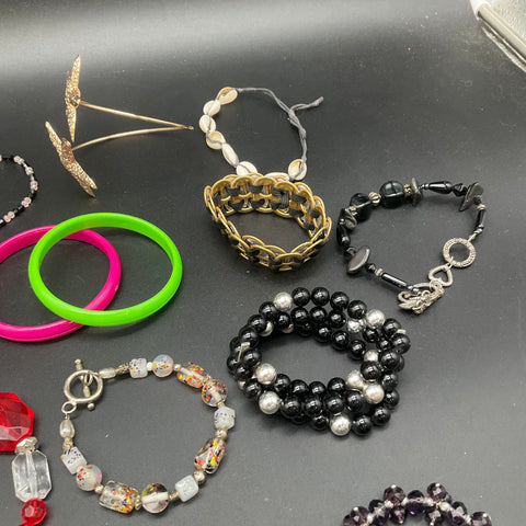 Vintage to Modern Wearable Jewelry Lot 25+ Bracelets Bangles Beaded Charm Chain