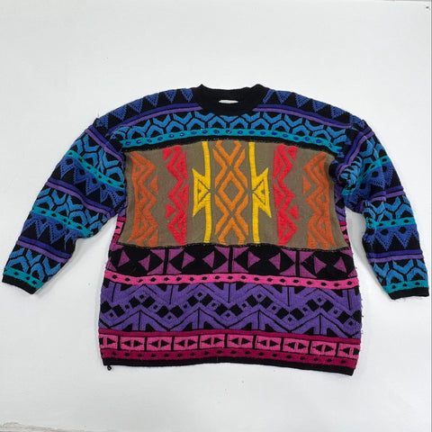 Vintage 80s Cervelle Men's Sweater Multicolor Aztec Geometric Pullover Sz XL