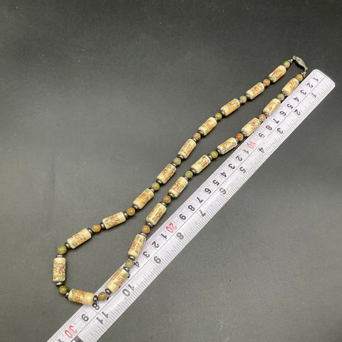 Vintage Chinese Export Style Hand Painted Porcelain & Unakite Necklace Set