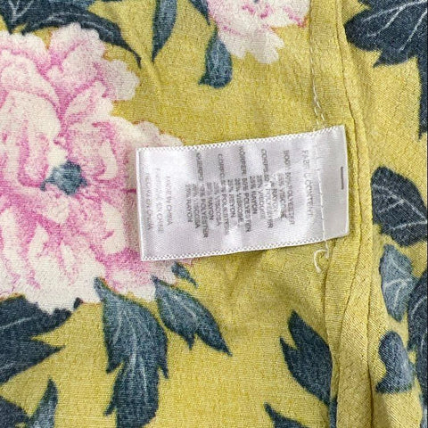 Anthropologie Peony Kimono Yellow Green Floral Open Front Jacket Cardigan