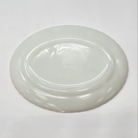 Anchor Hocking Turkey Serving Platter Milk Glass Gold Trim Thanksgiving 15" 2790