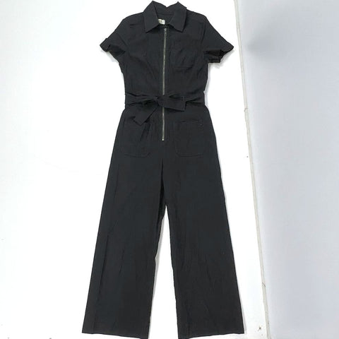 Maeve The Colette Black Zip Front Wide Leg Cropped Jumpsuit Women's 6