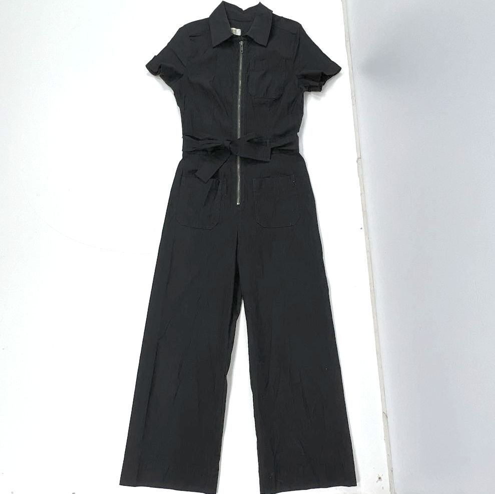 Maeve The Colette Black Zip Front Wide Leg Cropped Jumpsuit Women's 6
