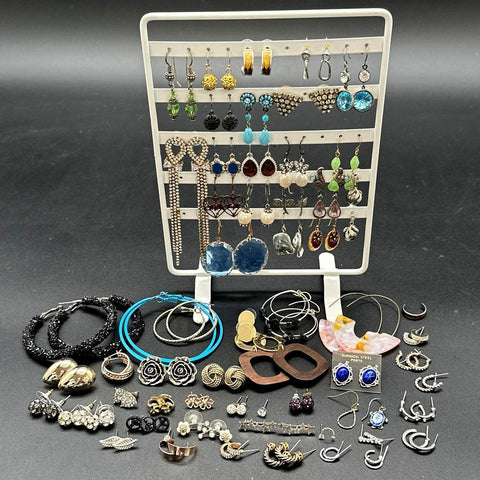 Vintage and Modern Earring Jewelry Lot 50+ Pairs Hoops Studs Dangles