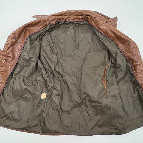 Vintage 70s R. Sherman Men's Brown Leather Belted Safari Field Jacket M