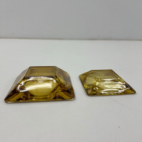 Vintage Amber Glass Square Ashtray Set 2 Piece Mid-Century Modern Barware