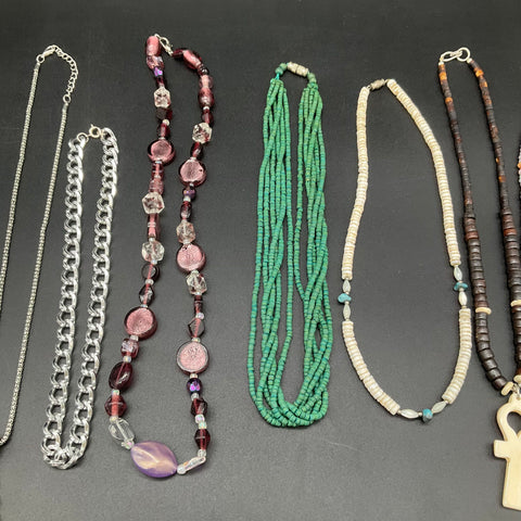 Vintage Boho Fashion Costume Jewelry Necklaces Lot of 11 Statement Beaded Silver