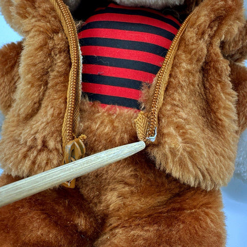Vintage Avon Plush Puppy Dog 12 Inch Brown White Striped Shirt Hooded Jacket