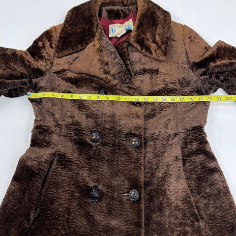 Vintage 70s Davis of Boston Women's Brown Faux Fur Double Breasted Jacket Sz 10