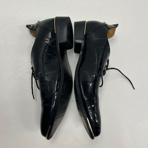 Black Croc Embossed Studded Heel Metal Toe Derby Oxford Shoes Size 46 / US 12