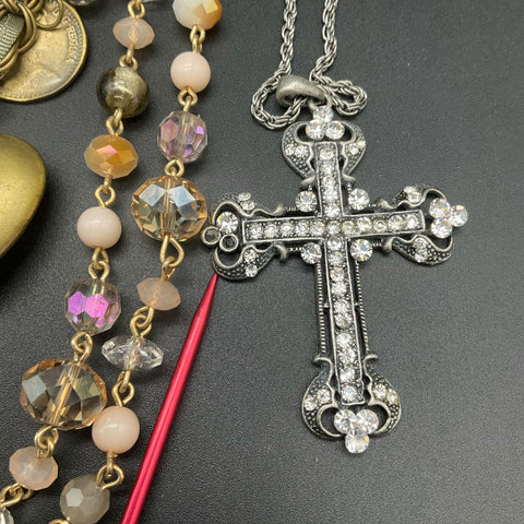 Vintage to Modern Costume Jewelry Lot of 11 Necklaces Pendants Cross Tassel