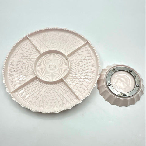 Vintage Pink Melamine Lazy Susan 3pc Set 5 Compartment Divided Serving 14 Inch