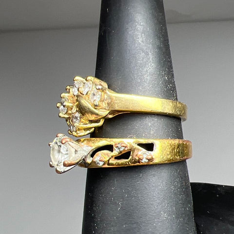 Vintage Lind GP Gold Plated Rhinestone Ring Lot of 2 Cluster Solitaire Sz 6.5