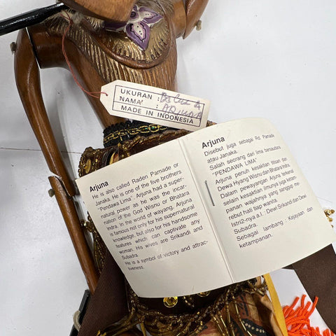 Vintage Indonesian Wayang Golek Arjuna & Srikandi Wooden Rod Puppet Lot of 2