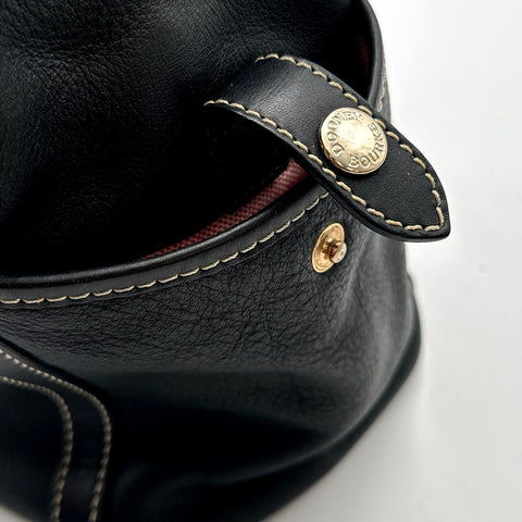 Dooney & Bourke Black Pebbled Leather Shoulder Tote Bag Pink Gingham Lining
