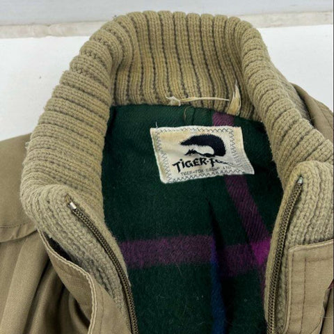 Vintage 80s Tiger Fox Men's Tan Plaid Lined Dolman Sleeve Car Coat Jacket XL
