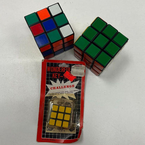 Vintage Rubik's Cube 3x3x3 Puzzle Lot of 3 + Sealed Keychain Taiwan