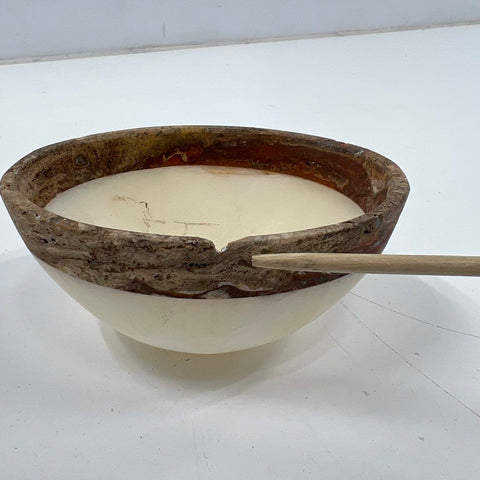 Stone Bowl Candle Rustic Decorative Alabaster Onyx Style Brown Cream 3.5 Inch