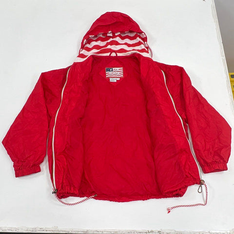Vintage 90s East West Men's Red USA Patriotic Hooded Windbreaker Jacket M