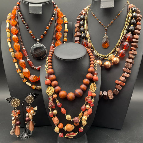 Laura Ashley Costume Jewelry Lot of 12 Earth Tone Chunky Bohemian Necklaces