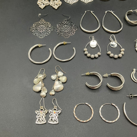 Vintage and Modern Silver Tone Jewelry Earring Lot 25 Pairs Hoops Dangles