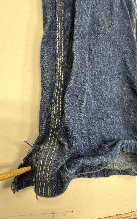 Vintage 90s Dickies Men's Blue Denim Bib Overalls Striped Straps Sz 36x34