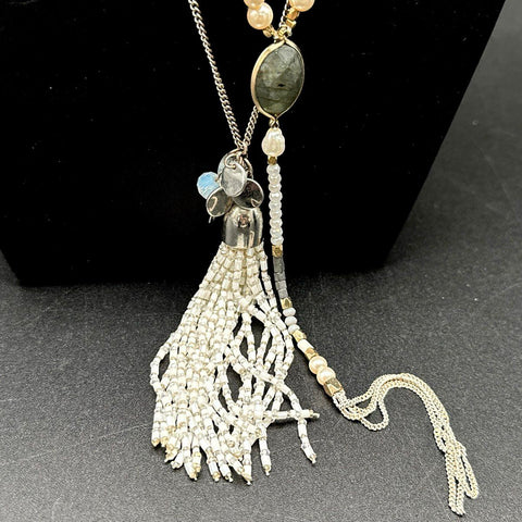 8pc Fashion Necklace Lot Gold & Silver Floral Tassel Heart Rhinestone Boho