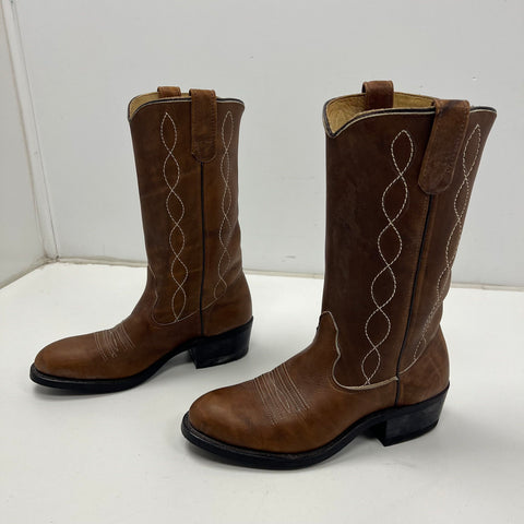 Vintage 80s HH Double H Brown Leather Safety Toe Cowboy Work Boots Size 7D