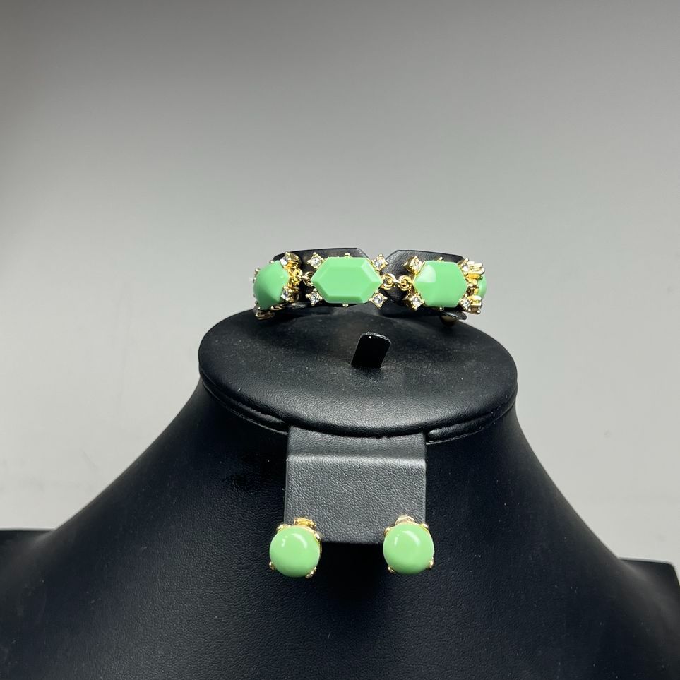 J Crew Gold & Green Tone Earrings and Bracelet Set