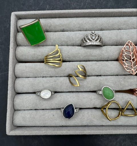 Modern Fashion Costume Jewelry Ring Lot 17 Pcs Gold Silver Tone Geometric