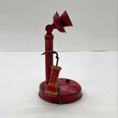 Vintage Red Toy Candlestick Phone Metal Wood Painted 8 Inch Collectible