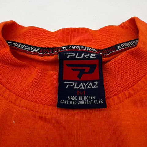Vintage 90s Pure Playaz Hip Hop Graphic T-Shirt Orange Double Stitch Sz M