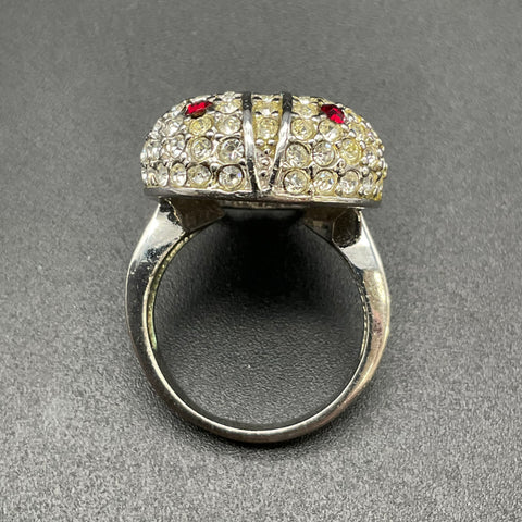 Vintage Silver Tone Ladybug Ring Rhinestone Figural Insect Jewelry Size 9.5
