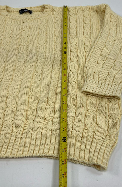 Vintage Women's Tony Lambert Light Yellow Cable Knit Pullover Sweater - Medium
