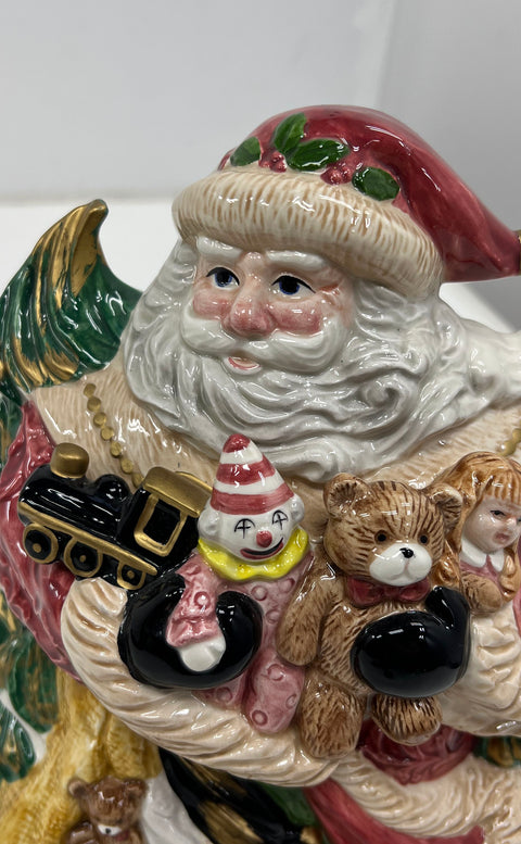 Vintage 1994 Fitz & Floyd Omnibus Santa Holiday Cookie Jar Hand Painted Large