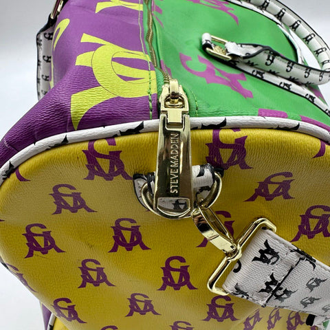 Steve Madden Multi-Color Monogram Logo Duffle Weekender Bag Gold Hardware