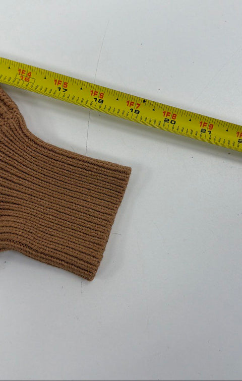 Staud Women's Camel Ribbed Knit Balloon Sleeve V-Neck Sweater Dress Sz S