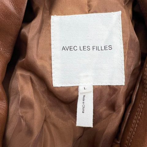 Avec Les Filles Womens Brown Faux Leather Double Breasted Trench Coat Size L