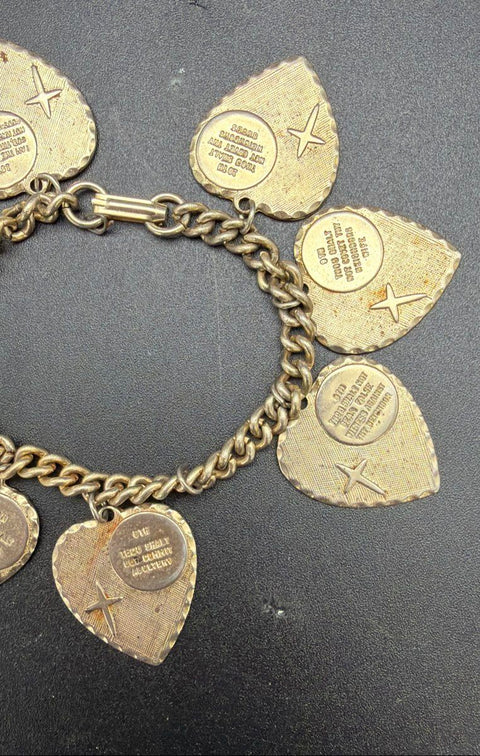 Vintage Gold Tone Ten Commandments Heart Charm Bracelet Religious 7"