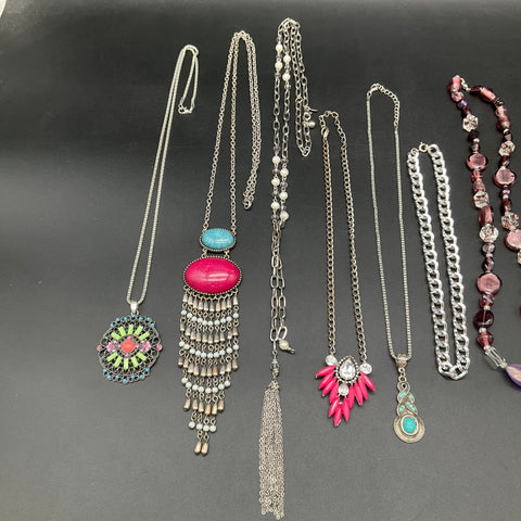 Vintage Boho Fashion Costume Jewelry Necklaces Lot of 11 Statement Beaded Silver