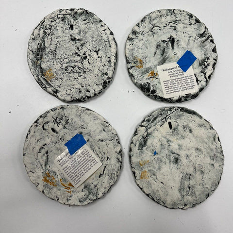 Vintage Sten Studio Pottery 4 Pc Wall Art Plates Eagle Wolf Cougar Signed