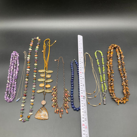 Natural Stone Necklace Jewelry Lot 9 Pieces Amethyst Lapis Tiger's Eye Peridot
