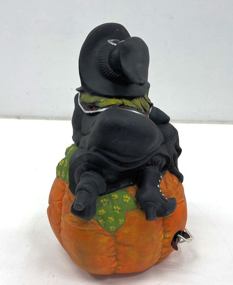 Vintage Halloween Witch Black Cat Pumpkin Jack O'Lantern Ceramic Light Lamp