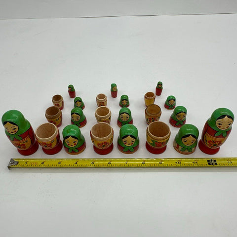 Wood Nesting Doll Lot Matryoshka Hand Painted Floral Approximately 15 Pieces