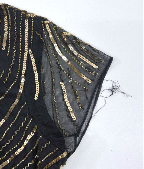 Ashro Black Gold Beaded Sequin Art Deco Flapper Style Gown Dress Size 16W