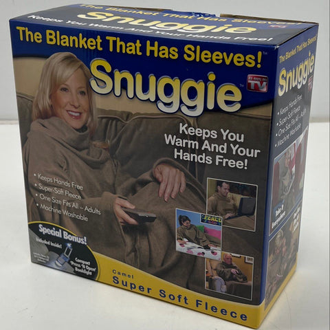 Snuggie Adult Blanket with Sleeves Camel Super Soft Fleece New NIB One Size