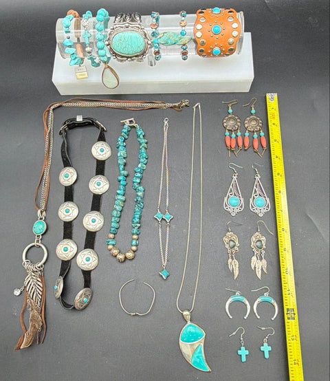Southwestern Turquoise Tone Costume Jewelry Lot Necklaces Bracelets Earrings