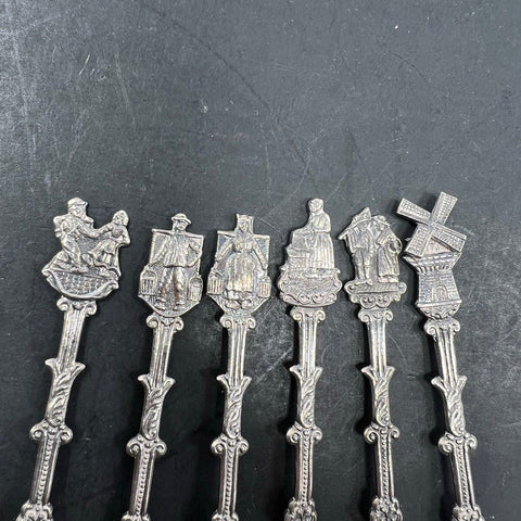 Vintage Holland 90 Silver Plate Souvenir Spoons 12 Pc Set Dutch Windmill