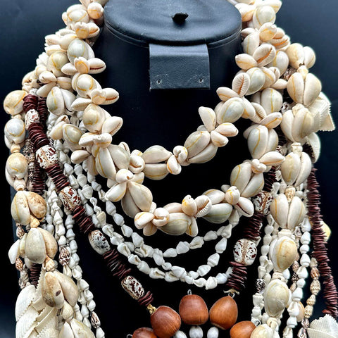 Vintage Boho Shell Jewelry Lot Cowrie Puka Nut Multi-Strand Necklaces 10pc